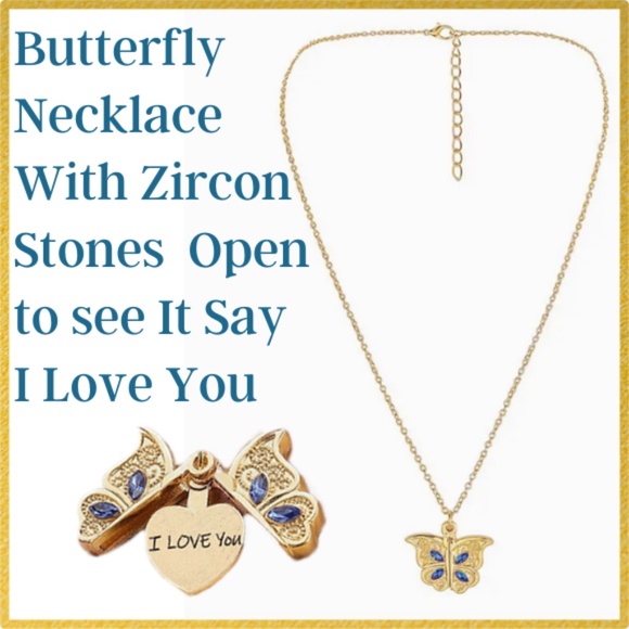 Butterfly Locket Gold Color Opens "I Love You" Heart Inside - Chain Included - Picture 1 of 5